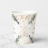 ブライダルシャワーユーカリ緑グリッターモノグラム 紙コップ (右)