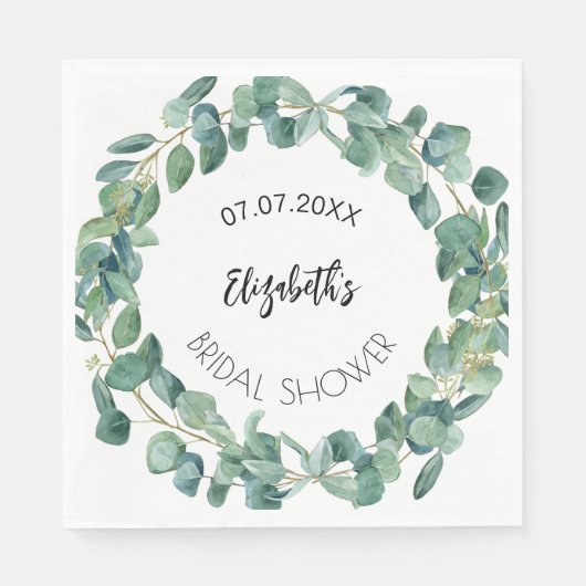 ブライダルシャワーユーカリ緑リース スタンダードランチョンナプキン (正面)