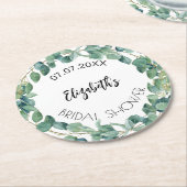 ブライダルシャワーユーカリ緑リース ラウンドペーパーコースター (アングル)