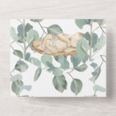 ブライダルシャワーユーカリ緑葉ベビー全部 オールインワン招待状 (裏面)