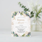 ブライダルシャワーユーカリ緑金ゴールドグリッター インビテーションポストカード (スタンド正面)