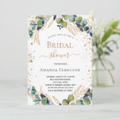 ブライダルシャワーユーカリ緑金ゴールドグリッター 招待状 (スタンド正面)