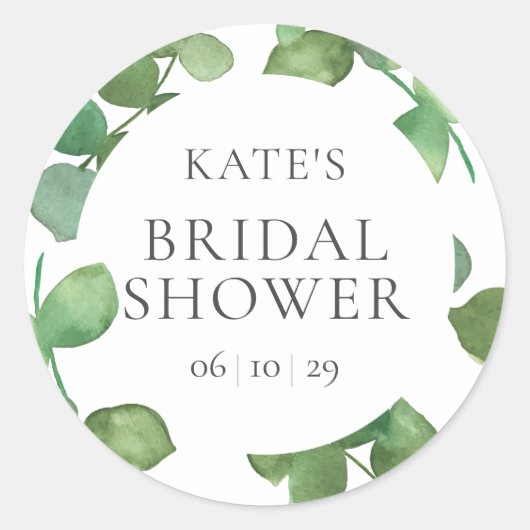 ブライダルシャワーユーカリ葉スグリーンリー ラウンドシール (正面)