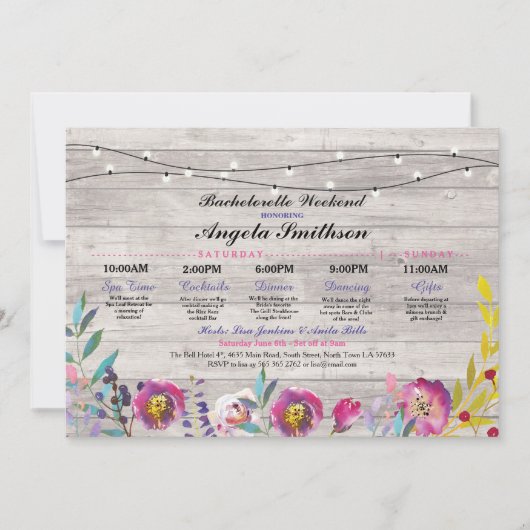 ブライダルシャワーライト花の旅程の木製のヴィンテージ 招待状 (正面)