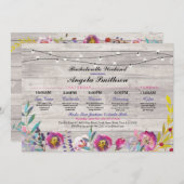 ブライダルシャワーライト花の旅程の木製のヴィンテージ 招待状 (正面/裏面)