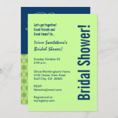 ブライダルシャワーライムグリーン&ネイビーブルーサークル 招待状 (正面/裏面)