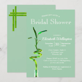 ブライダルシャワーラッキーバンブーパステルグリーンテンプレート 招待状