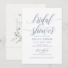 ブライダルシャワーラックスカリグラフィダスティブルーフローラ 招待状