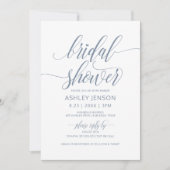 ブライダルシャワーラックスカリグラフィダスティブルーフローラ 招待状 (正面)