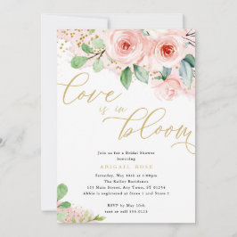 ブライダルシャワーラブ開花、ピンクの金ゴールド花 招待状