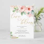ブライダルシャワーラブ開花、ピンクの金ゴールド花 招待状 (スタンド正面)