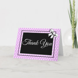 ブライダルシャワーラベンダーとホワイト水玉模様&ボウズ サンキューカード