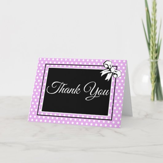ブライダルシャワーラベンダーとホワイト水玉模様&ボウズ サンキューカード (正面)