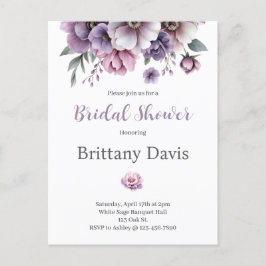 ブライダルシャワーラベンダーウォーターカラーフローラポストカード シーズンポストカード