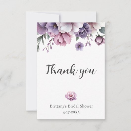ブライダルシャワーラベンダーウォーターカラーフローラ サンキューカード (正面)