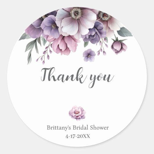 ブライダルシャワーラベンダーウォーターカラーフローラ ラウンドシール (正面)