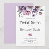 ブライダルシャワーラベンダーウォーターカラーフローラ 招待状 (正面/裏面)