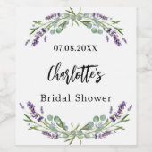 ブライダルシャワーラベンダー花模様ユーカリ ワインラベル (シングルラベル)