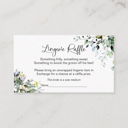 ブライダルシャワーランジェリーラッフルエンクロージャカード エンクロージャーカード (正面)