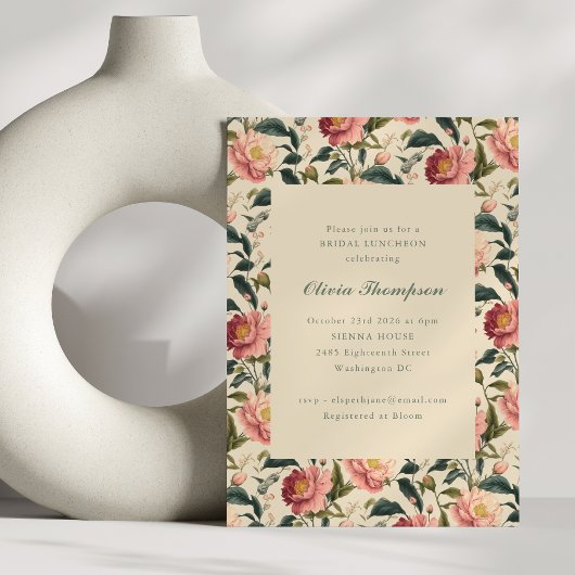 ブライダルシャワーランチョンエレガントヴィンテージソフトフローラ 招待状