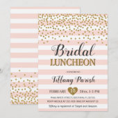 ブライダルシャワーランチョン ブッシュピンクとゴールドのグリッター 招待状 (正面/裏面)
