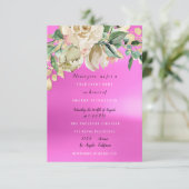 ブライダルシャワーラン絵を描クピンク花水色 招待状 (スタンド正面)