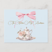 ブライダルシャワーリージェンシーティーパーティーリボン招待状 ポストカード (正面)