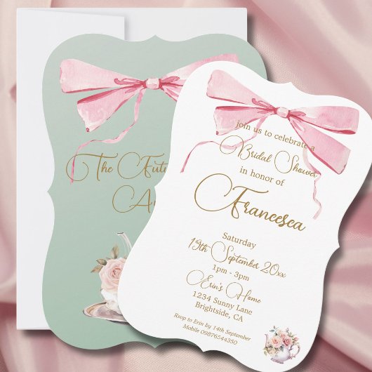 ブライダルシャワーリージェンシーパーティーセージエレガント招待状