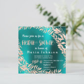 ブライダルシャワーリーフラウラスグリッターバラ金ゴールドティール(緑がかった色) 招待状 (スタンド正面)