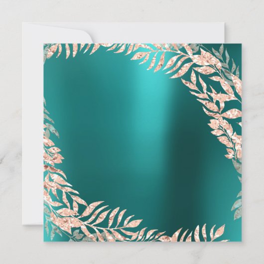 ブライダルシャワーリーフラウラスグリッターバラ金ゴールドティール(緑がかった色) 招待状 (裏面)