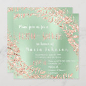 ブライダルシャワーリーフリースピンクローズミントグリーン 招待状 (正面/裏面)