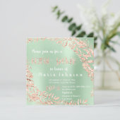 ブライダルシャワーリーフリースピンクローズミントグリーン 招待状 (スタンド正面)
