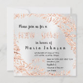 ブライダルシャワーリーフレースグリッターピンクローズシルバー 招待状 (正面)