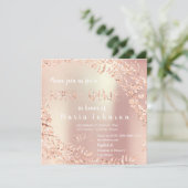 ブライダルシャワーリーフレースグリッターピンクローズ金ゴールド 招待状 (スタンド正面)