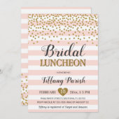 ブライダルシャワールンチョン赤面ピンク&金ゴールドグリッター 招待状 (正面/裏面)