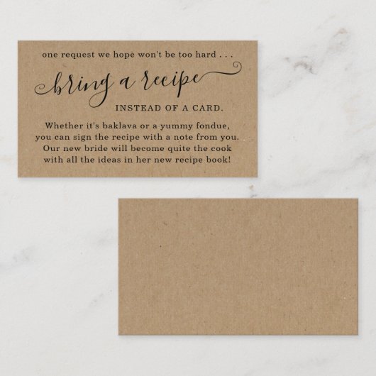 ブライダルシャワーレシピのリクエスト エンクロージャーカード (正面/裏面)