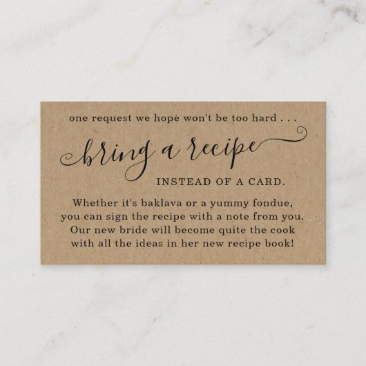 ブライダルシャワーレシピのリクエスト エンクロージャーカード (正面)