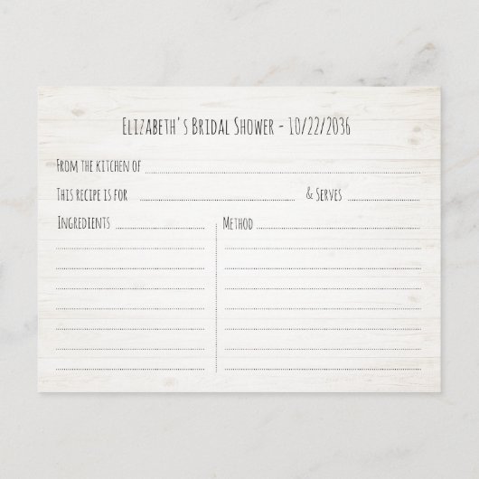 ブライダルシャワーレシピオータムメープル葉パンプキンス インビテーションポストカード (裏面)