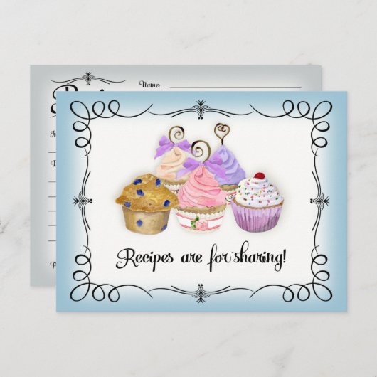 ブライダルシャワーレシピカードカップケーキスクロールレトロ ポストカード (正面/裏面)
