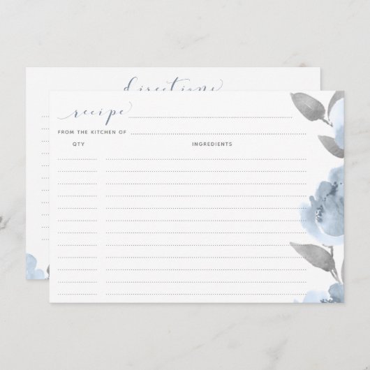 ブライダルシャワーレシピカードダスティブルーグレイ結婚ズ (正面/裏面)