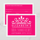 ブライダルシャワーレシピカードピンクティアラ インビテーションポストカード (正面/裏面)