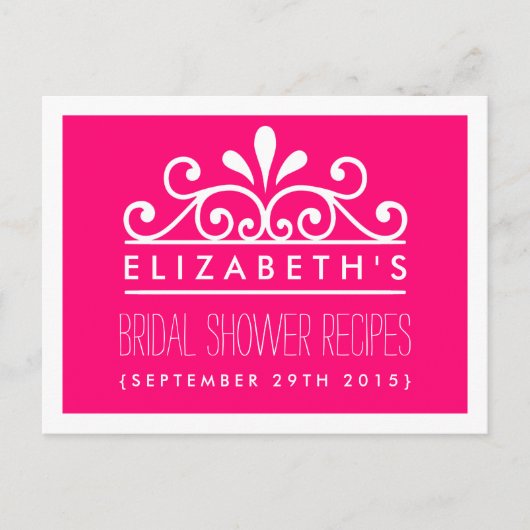 ブライダルシャワーレシピカードピンクティアラ インビテーションポストカード (正面)