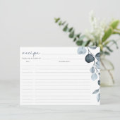 ブライダルシャワーレシピカードブルーグレーの葉 (スタンド正面)
