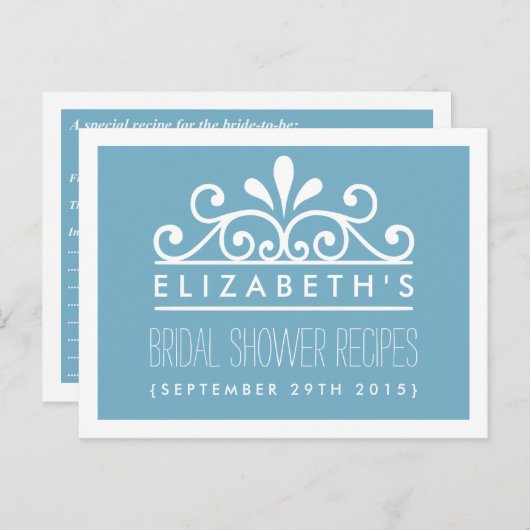 ブライダルシャワーレシピカードブルーティアラ インビテーションポストカード (正面/裏面)
