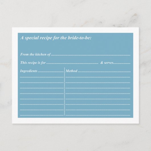 ブライダルシャワーレシピカードブルーティアラ インビテーションポストカード (裏面)