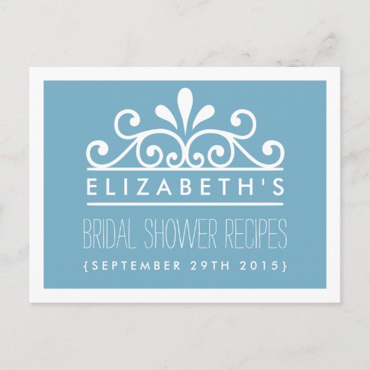 ブライダルシャワーレシピカードブルーティアラ インビテーションポストカード (正面)