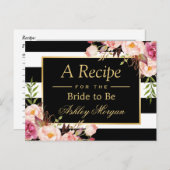 ブライダルシャワーレシピカードヴィンテージストライプフローラ ポストカード (正面/裏面)