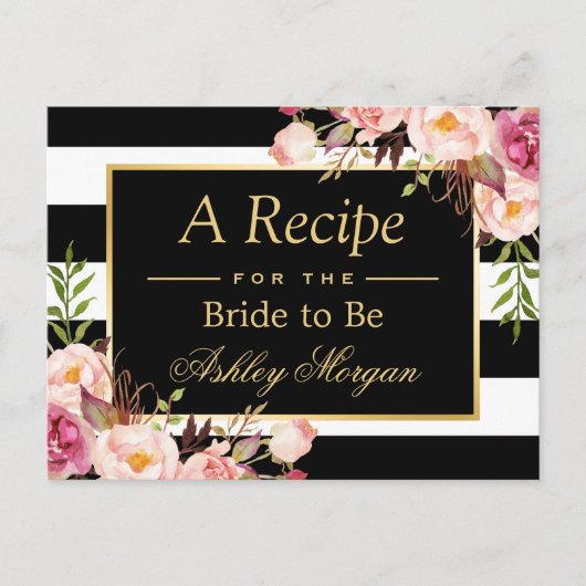 ブライダルシャワーレシピカードヴィンテージストライプフローラ ポストカード (正面)