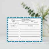 ブライダルシャワーレシピカード水玉模様セルリアンブルー 出欠カード (スタンド正面)