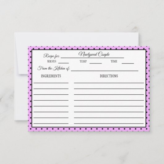 ブライダルシャワーレシピカード水玉模様ラベンダー 出欠カード (正面)